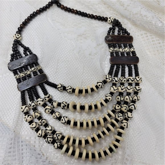 Bone Beaded Necklace 4 Strands - Picture 8 of 8